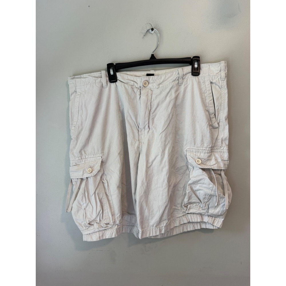 Mens Cotton Ripstop Cargo Shorts Light Stone Off-White Size 40W Utility Casual